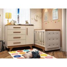 Imagem de Quarto de Bebê com Cômoda 1 Porta 4 Gavetas e Berço com Capitonê Retrô