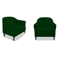 Imagem de Kit 02 Poltrona Cadeira Sofá Julia com Botonê Pés Luiz XV para Sala de Estar Recepção Quarto Escritório Suede Verde - AM Decor