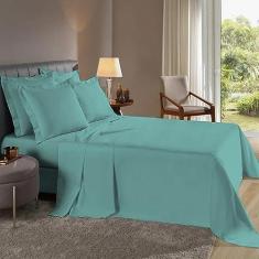Imagem de Lençol Viúvo 3 Pçs Abas Percal Flex 400 Fios Macio (Verde Tiffany)