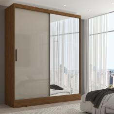 Imagem de Guarda-Roupa Solteiro Istambul 2 Portas 2 Gavetas com Espelho Cinamomo/Off White - Panorama Móveis