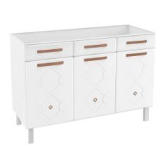 Imagem de Balcão De Cozinha Para Pia Em Aço Mirage New 3 Portas 2 Gavetas Branco