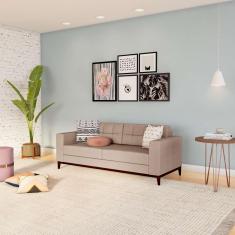 Imagem de Sofá 3 Lugares Joy Pés E Base Em Madeira Linho Cotton Bege 180 Cm