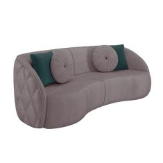 Imagem de Sofá Decorativo 318cm Com Almofadas Redondas Clarke Veludo Rosê - Gran Belo