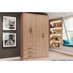 Imagem de Guarda Roupa Solteiro 4 portas e 3 Gavetas Caju DA135-Henn Jequitibá Brilho