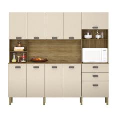 Imagem de Armário de Cozinha Compacta 10 Portas e 2 Gavetas 222cm Sense Freijó/Vanilla - Pallazio