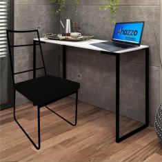Imagem de Kit Escritório Stark Cadeira e Mesa Industrial Ferro Preto Tampo MDF Branco Sintético Preto - Ahz Móveis