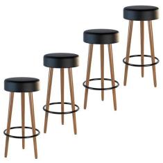 Imagem de Kit 04 Banquetas Cozinha Londres Estofada D-33 com Pés de Madeira Cour