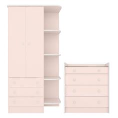 Imagem de Quarto de Bebê Doce Sonho com Roupeiro 825 e Cômoda Trocador 2523 Qmovi Rosa Acetinado