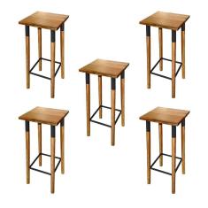 Imagem de Kit 5 Banquetas Bistro Industrial Colors Ferro E Madeira Maciça - Preta Preto