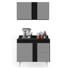 Imagem de Armário Aéreo Indiana E Balcão Gabinete 100cm Luziania Preto/cinza - Lumil Móveis
