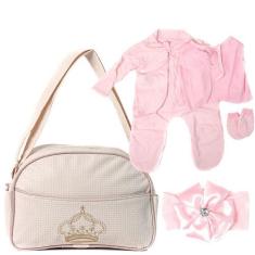Imagem de Bolsa Maternidade Bege Com Roupas Para Boneca Bebê Reborn - Saída Mate