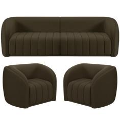 Imagem de Kit Sofá 4 Lugares Para Sala 252cm Com 02 Poltronas Lazio M03 Veludo M