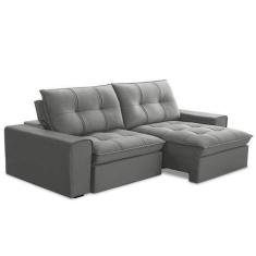 Imagem de Sofá Retrátil Reclinável 3 Lugares 210Cm Argon F05 Veludo Prata - Mpoz