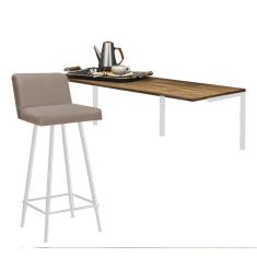 Imagem de Kit Mesa Suspensa de Parede Fixa MDF Castanho + 1 Banqueta Lexi Ferro Branco Corino Bege - Ahazzo Móveis