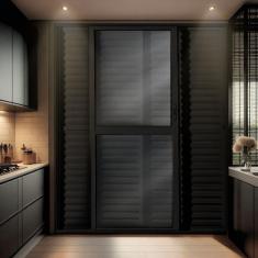 Imagem de Porta Balção de Aluminio 210x150cm 2 Folhas Moveis e 1 Folha Fixa Preto