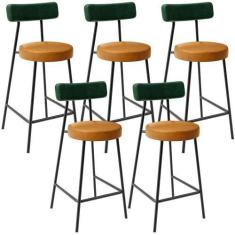 Imagem de Kit 05 Banquetas Baixa Cozinha Sala Jantar Bancada Milão L02 Facto Ver