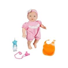 Imagem de Boneca Baby New Mini Bebê Mania com Babador - Mamadeira e Chupeta Roma
