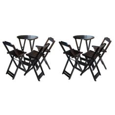 Imagem de Kit 2 Conjuntos De Mesa Bistrô Dobravel Em Madeira Maciça Com 3 Banquetas Altas - Tabaco - Marrom