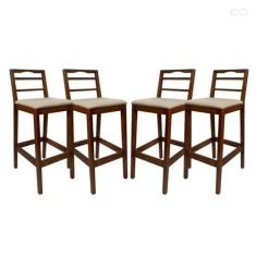 Imagem de Kit 4 Banquetas para Bancada Alta de Madeira Grécia Castanho Linho Bege CCS