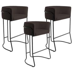 Imagem de Kit 03 Banquetas Fixa Preto Corano Marrom C-34