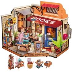 Imagem de Kit de casa em miniatura Rolife Corner Bookstore com LED em escala 1:2