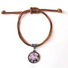 Imagem de DIYthinker Pulseira rosa branca lindas flores pulseira couro corda escondida pulseira marrom joia presente