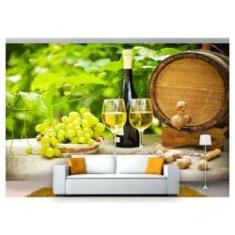 Imagem de Papel De Parede Barril Vinho Cacho De Uva 3D Al118