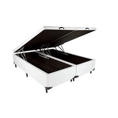 Imagem de Cama Box Baú Casal Bipartido Sintético Branco Com Pistão A Gás