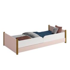 Imagem de Cama Evolutiva Ravi Rosa Fosco Pés Amadeirado, Proteção Lateral Lisa E
