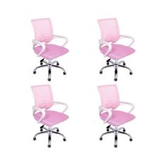 Imagem de Kit 4 Cadeiras de Escritório Begonia Mesh Ergonômica Rosa