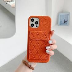 Imagem de Capa de telefone de couro pu para iphone 13 pro max 12 11 7 8 plus x xs xr se2 titular de cartão unissex carteira capa macia, laranja, para iphone 12