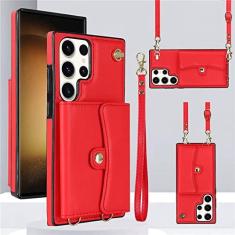 Imagem de Estojo para celular flip de couro com cordão para Samsung Galaxy S23 Ultra S22 Plus S21 FE S20 S10 S9 Note 20 10 A73 A53 A13 Capa para cartão carteira, vermelho, para Samsung S23 Plus