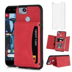 Imagem de Asuwish Capa de celular para Google Pixel 2 carteira com protetor de tela de vidro temperado e suporte de cartão de crédito de couro PU com compartimento robusto, acessórios para celular Pixel2 Pixle
