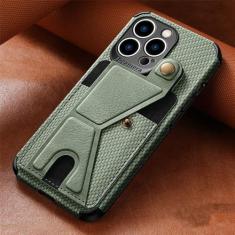 Imagem de Capa de telefone com suporte para cartão de carteira de fibra de carbono para iPhone 13 12 Mini 14 11 Pro XS Max XR X 7 8 6 6s Plus SE 2 3 Capa de couro, verde, para iphone 12pro MAX