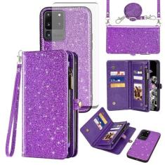 Imagem de Asuwish Capa de celular para Samsung Galaxy S20 Ultra 5G com zíper carteira celular com protetor de tela de vidro temperado cordão alça flip suporte para cartão S20ultra 20S S 20 A20 S2O 20ultra G5