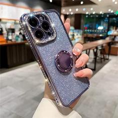 Imagem de Estojo de suporte de anel de diamante com brilho e strass para iPhone 11 12 13 14 Pro Max XS XR 8 7 Plus SE Capa de silicone macio, roxo, para iPhone 14