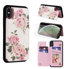 Imagem de Asuwish Capa de celular para iPhone Xs Max carteira com protetor de tela de vidro temperado porta-cartão de flor suporte para cartão i X XR Xsmax 10x SX Xmax 10xs 10s 10 Plus Xmaxs mulheres meninas