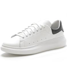 Imagem de Tênis Casual Basico em Couro Masculino com Recortes Cadarço e Sola Costurada-Masculino