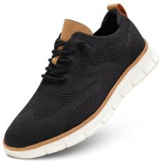 Imagem de Sapatos sociais casuais masculinos moda tênis de caminhada malha oxford trabalho leve sola macia, Preto, 10