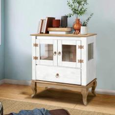 Imagem de Balcão Rústico Madeira Maciça 2 Portas Vidro Lateral Branco Garapa D12