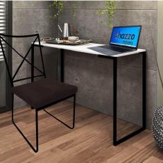 Imagem de Kit Escritório Clark Cadeira e Mesa Industrial Ferro Preto Tampo MDF Branco Suede Marrom - Ahz Móveis
