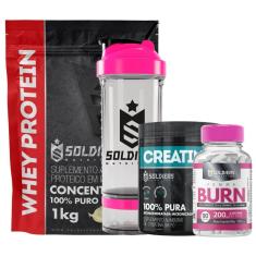 Imagem de kit: whey 60% + Creatina Pote + Femme + Coqueteleira 700ml (Pro Rosa)-Unissex