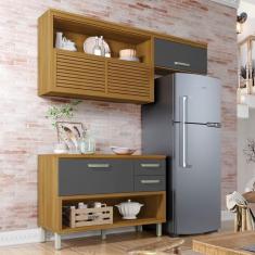 Imagem de Cozinha Modulada Princesa Ripada Nesher MDF Com 2 Peças Freijó Grafite