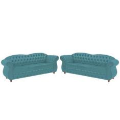 Imagem de Dois Sofás Chesterfield Merlô 3 Lugares 2M  - Veludo Tiffany / Decoraç