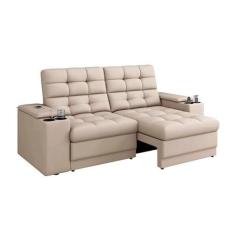 Imagem de Sofá Confort Premium 1,70m Assento Retrátil/Reclinável porta copos e USB Suede Areia - XFlex Sofas