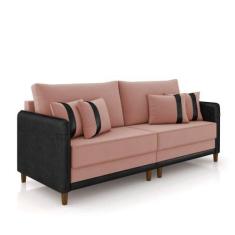 Imagem de Sofá 2 Lugares Living 172cm Pé Madeira Valença Pto/veludo Rosê K01 - D