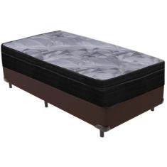 Imagem de Cama Box Marrom e Colchão Airtech Pampa Molas ensacadas Solteiro Ortob
