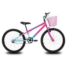 Imagem de Bicicleta Infantil Aro 24 KOG Feminina com Cestinha Cor Azul Degrade Rosa