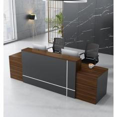 Imagem de Mesa de recepção frontal de madeira minimalista moderna com balcão – mesa de recepção premium para escritórios, mesa de recepção multifuncional adequada para salões de beleza, caixas registradoras ou