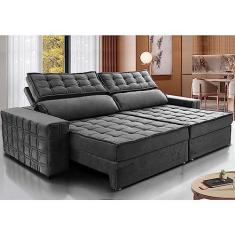 Imagem de Sofá Retrátil e Reclinável 2,75m Cama Inbox Big Star com Softgeld40 Velupluma Cinza